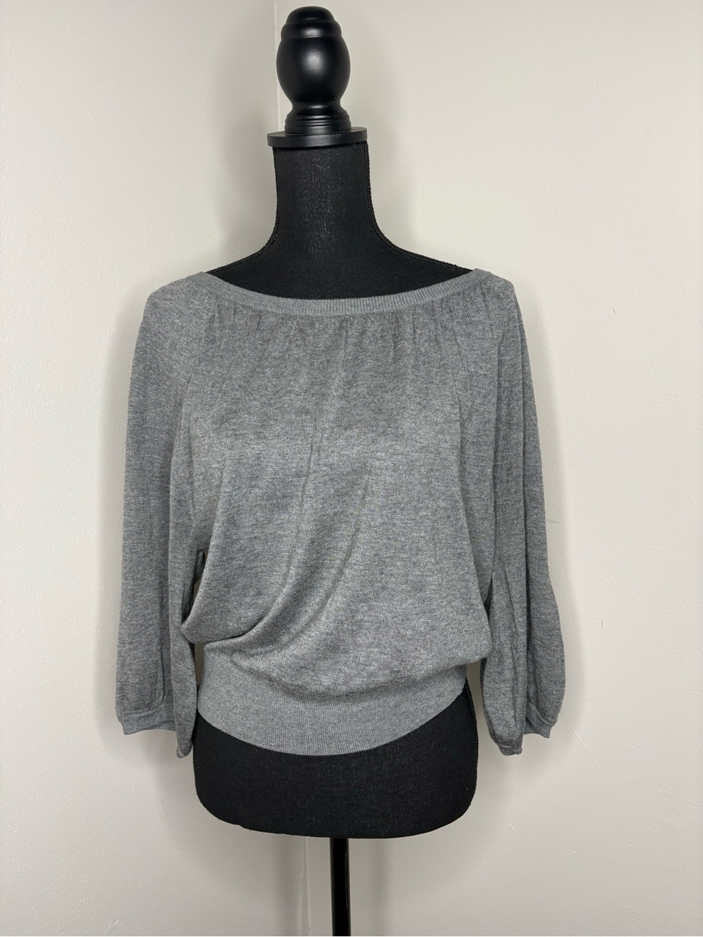 Lightweight Gray Off-Shoulder Dolman Sweater Top - Women